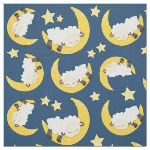 Sheep Pattern, Sleeping Sheep, Moon, Stars Fabric