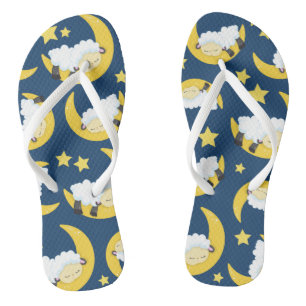 Sheep Pattern, Sleeping Sheep, Moon, Stars Jandals