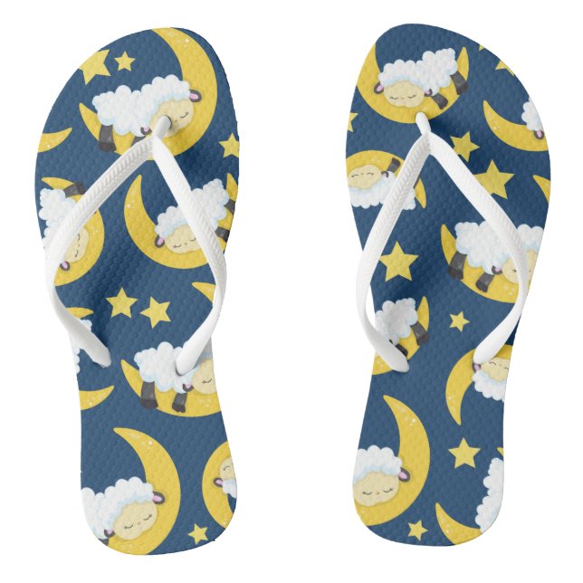 Sheep Pattern, Sleeping Sheep, Moon, Stars Jandals (Footbed)