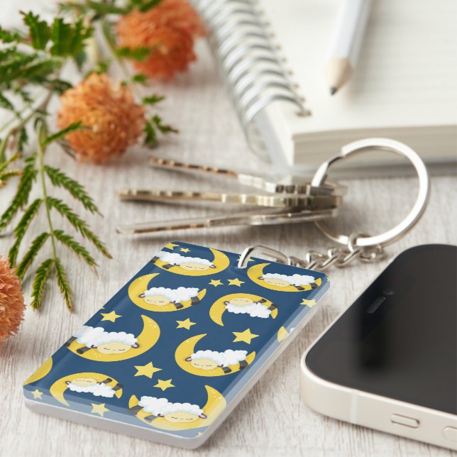 Sheep Pattern, Sleeping Sheep, Moon, Stars Key Ring (Front Right)