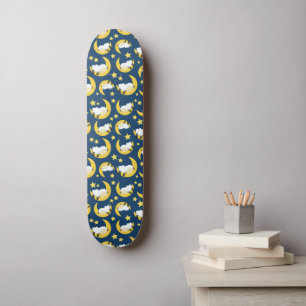 Sheep Pattern, Sleeping Sheep, Moon, Stars Skateboard