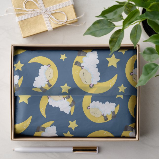 Sheep Pattern, Sleeping Sheep, Moon, Stars Tissue Paper (Gift)