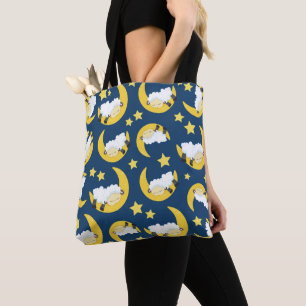 Sheep Pattern, Sleeping Sheep, Moon, Stars Tote Bag