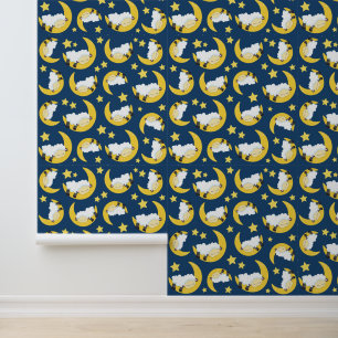 Sheep Pattern, Sleeping Sheep, Moon, Stars Wallpaper