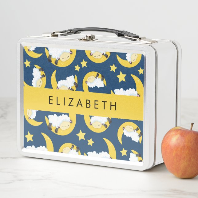 Sheep Pattern, Sleeping Sheep, Moon, Your Name Metal Lunch Box (In Situ)