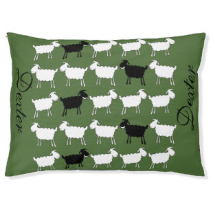 Sheep patterned green white black name pet bed