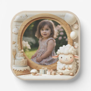 Sheep Photo Frame for Kids' Birthday Parties Paper Plate