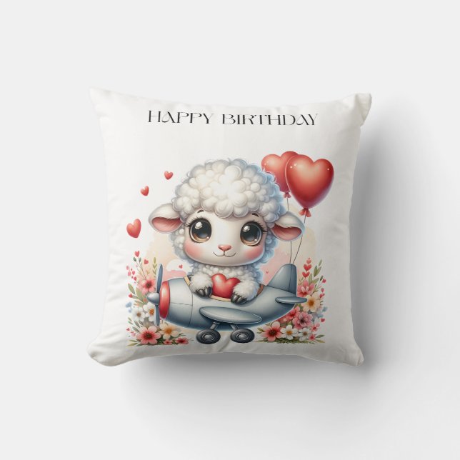 Sheep Pilot Birthday Cushion (Front)