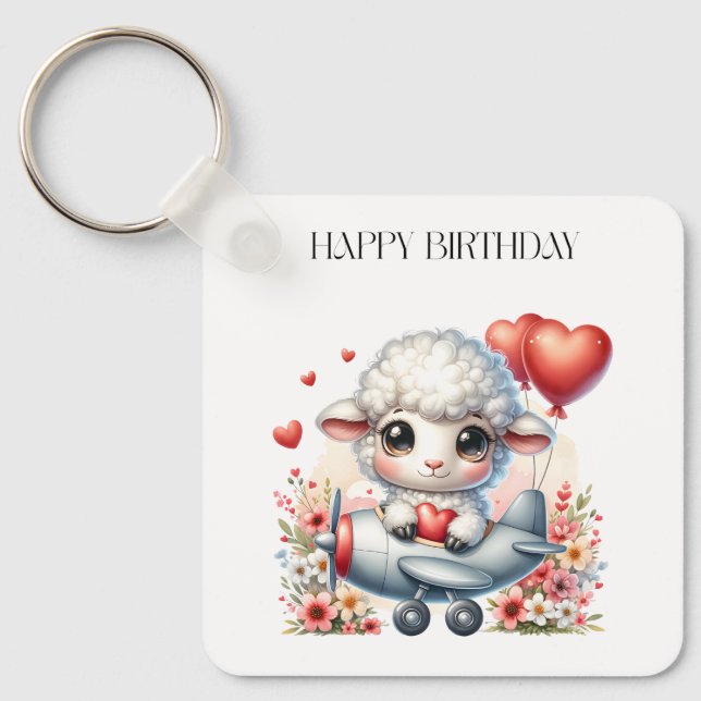 Sheep Pilot Birthday Key Ring (Front)