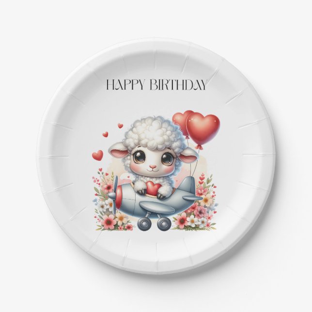 Sheep Pilot Birthday Paper Plate (Front)