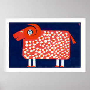 Sheep Red Flowers Vintage Label Vintage Matchbox Poster