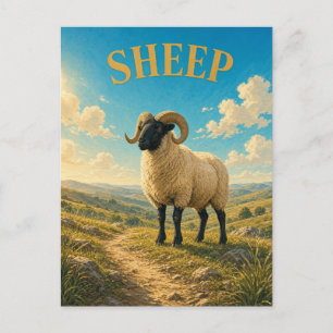 Sheep Rolling Highlands Watercolor GeoSaga Postcard
