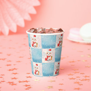 Sheep Santa Happy Merry Christmas check pattern Paper Cups