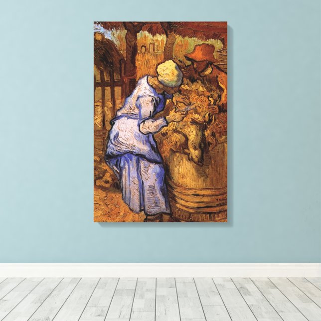 Sheep Shearers (after Millet) by Vincent van Gogh Canvas Print (Insitu(Wood Floor))