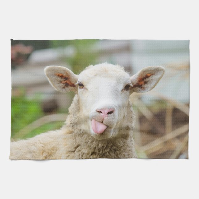 Sheep show tongue tea towel (Horizontal)
