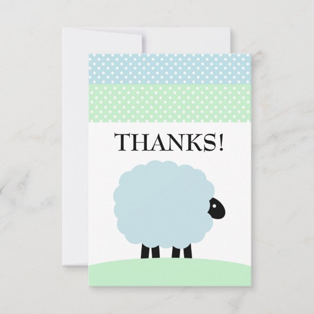 Sheep Thank you note cards blue green customise (Front)