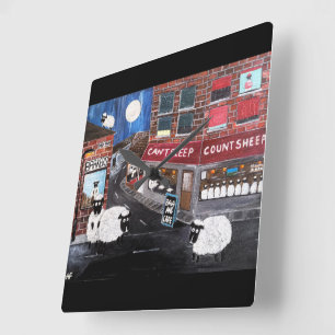 Sheep Town Painting by Alfred Fox Square Wall Clock
