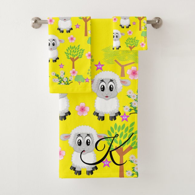 Sheep Trees Yellow Hands Bathroom Towel Sets (Insitu)