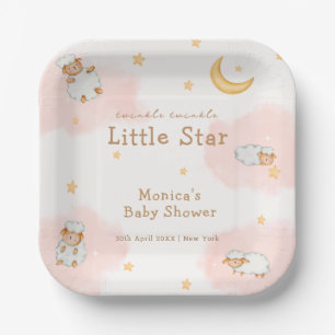 Sheep Twinkle Twinkle Moon Stars Girl Baby Shower Paper Plate