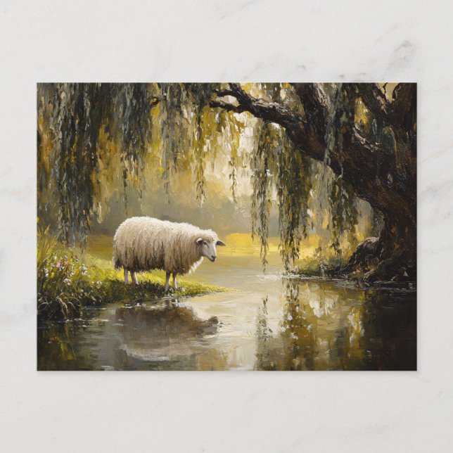 Sheep Under A Willow Tree Painting Postcard (Front)