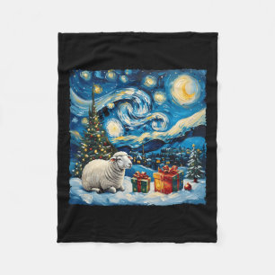 Sheep Van Gogh Style Starry Night Christmas Winter Fleece Blanket