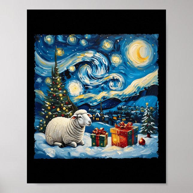 Sheep Van Gogh Style Starry Night Christmas Winter Poster (Front)