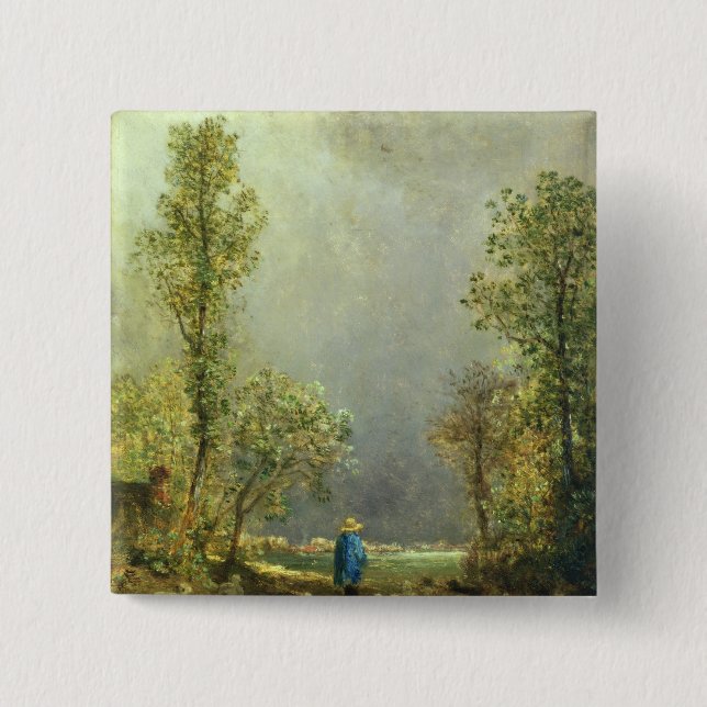 Sheep watching a Storm 15 Cm Square Badge (Front)