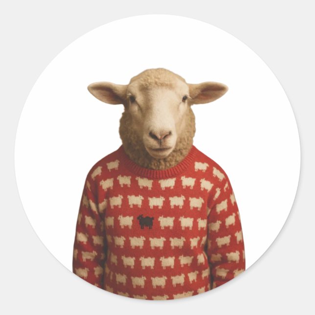 Sheep Wearing Black Sheep Sweater Classic Round Sticker (Front)
