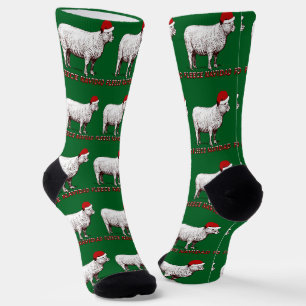 Sheep Wearing Santa Hat And Pun Fleece Navidad Socks
