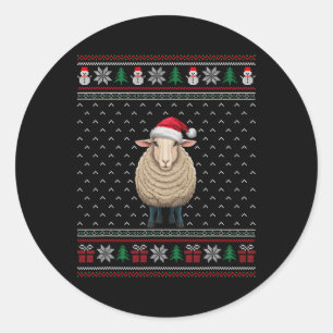 Sheep Wearing Santa Hat Ugly Xmas Sheep Lovers Classic Round Sticker