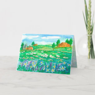 Sheep Wildflower Meadow Happy Birthday Card