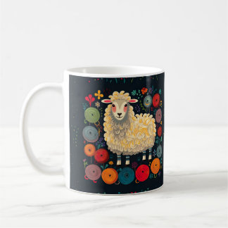 Sheep with colourful wool yarn mug