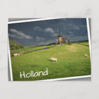 Sheep with windmills under dark clouds