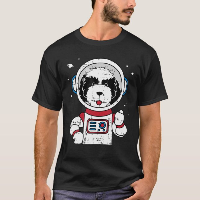 Sheepadoodle Astronaut Space Cute Dog Lover Gift T-Shirt (Front)