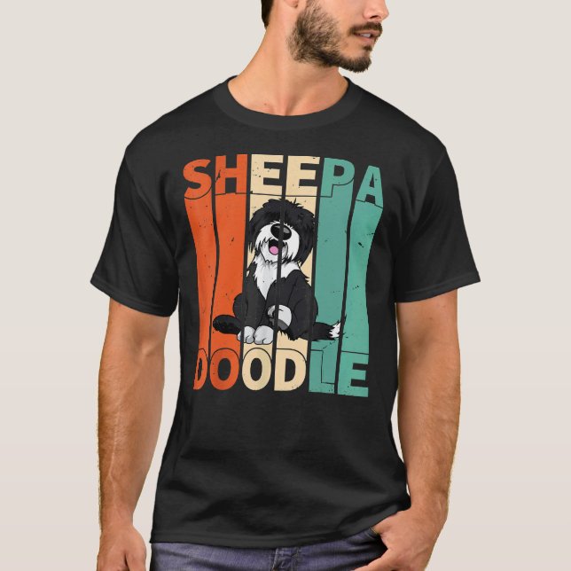 Sheepadoodle Black Poodle Retro Doodle Lovers T-Shirt (Front)