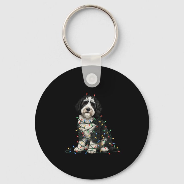 Sheepadoodle Christmas I'm Fine Everything Is Fine Key Ring (Front)