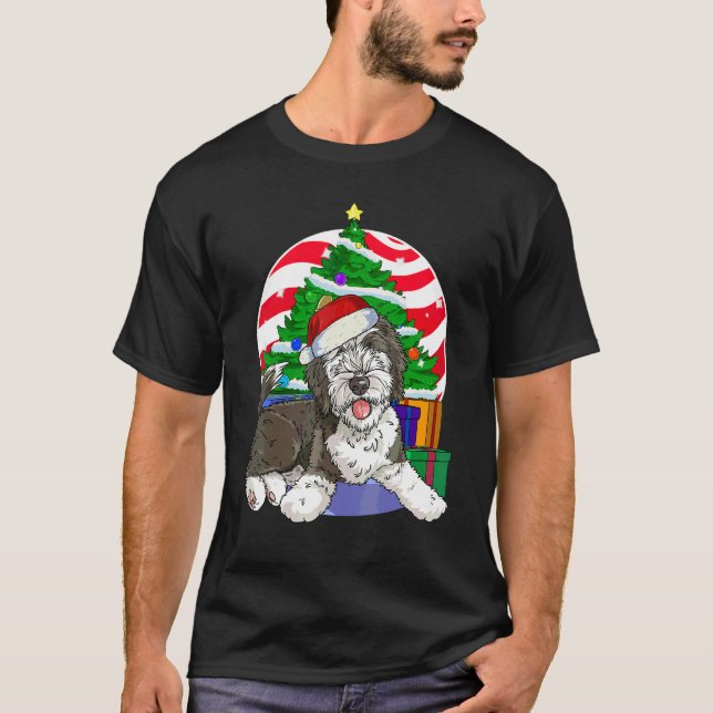 Sheepadoodle Dog Santa Christmas Tree Decor T-Shirt (Front)