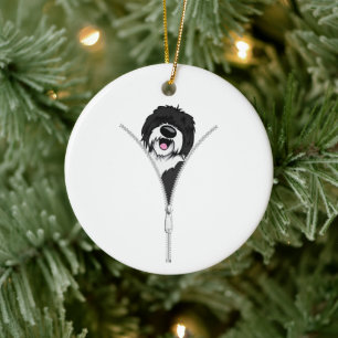 Sheepadoodle Dog Zipper Funny Puppy Dog Owner Ceramic Tree Decoration