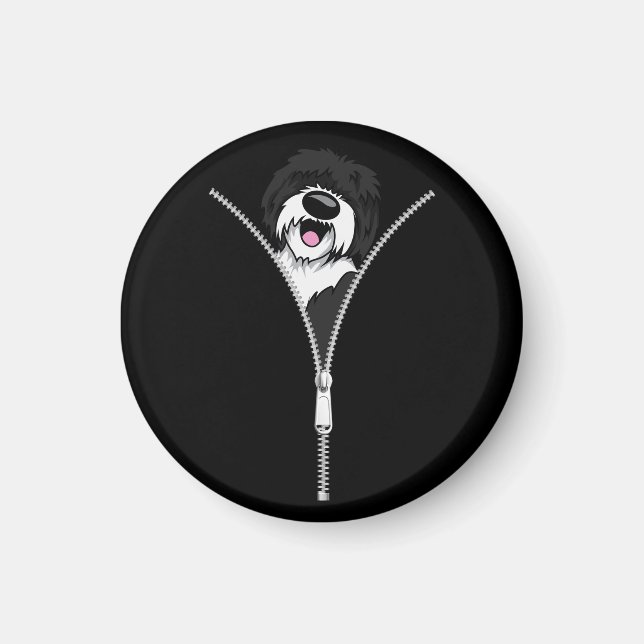 Sheepadoodle Dog Zipper Funny Puppy Dog Owner Magnet (Front)