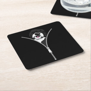 Sheepadoodle Dog Zipper Funny Puppy Dog Owner Square Paper Coaster