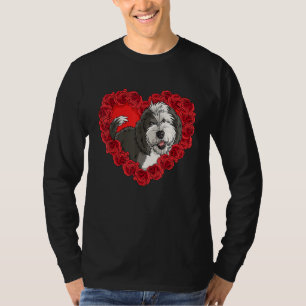 Sheepadoodle Heart Roses Valentine Day Dog Mom T-Shirt