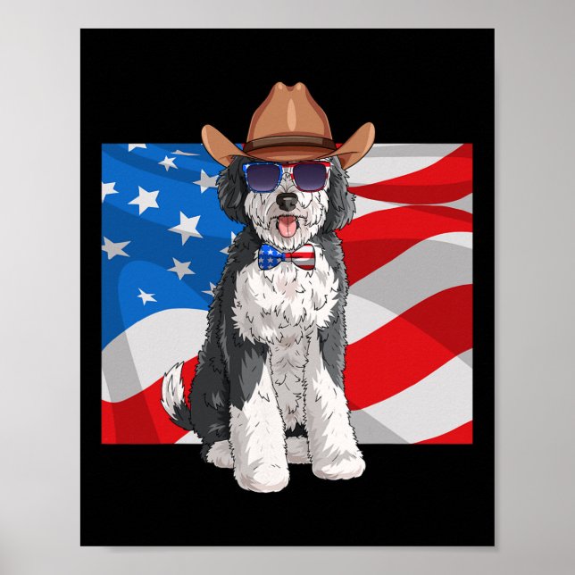 Sheepadoodle Patriotic Merica 4th Of July American Poster (Front)