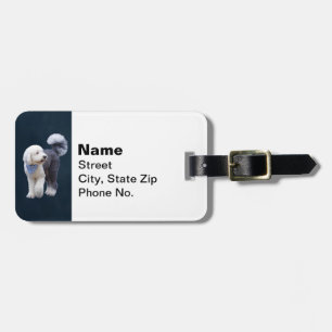 Sheepadoodle With Blue Chequered Scarf Luggage Tag
