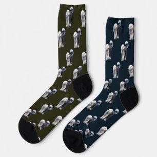 Sheepadoodle With Blue Chequered Scarf Socks