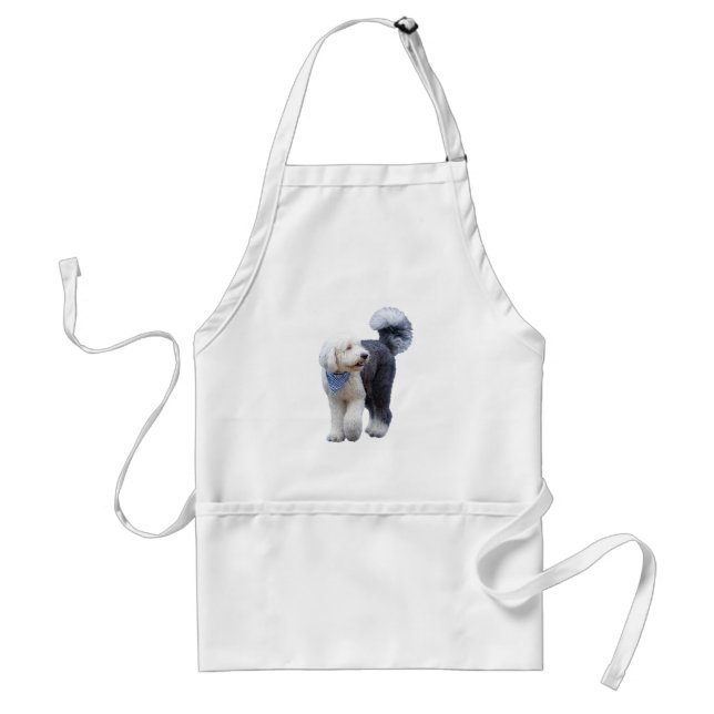 Sheepadoodle With Blue Chequered Scarf Standard Apron (Front)