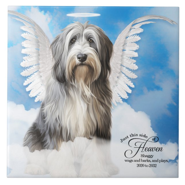 Sheepdog Angel Dog Personalised Pet Memorial Tile (Front)