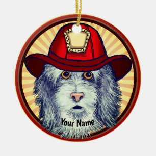 Sheepdog Firefighter Ceramic Tree Decoration