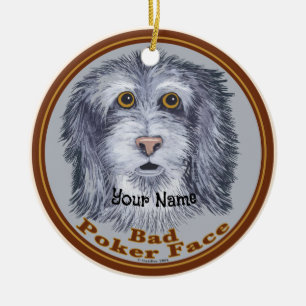 Sheepdog Poker Face Ceramic Tree Decoration