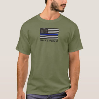 SHEEPDOG with THIN BLUE LINE AMERICAN FLAG T-Shirt