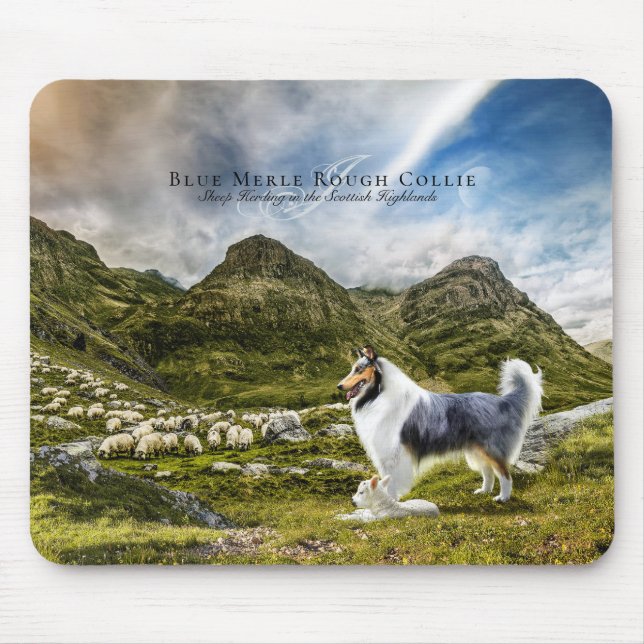 Sheepherding Blue Merle Rough Collie, Personalised Mouse Pad (Front)